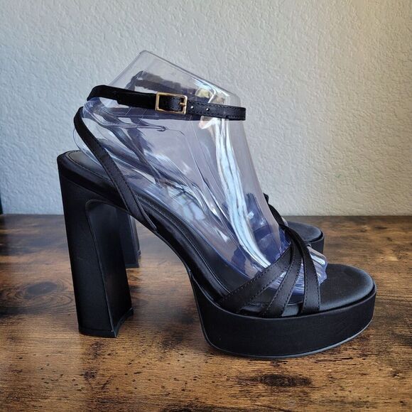 Steve Madden Heels Womens 10 Fleet Patent Platform Dress Sandals Black Pumps NEW - Picture 1 of 8